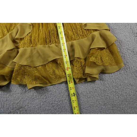 For Love & Lemons Dress Large Daphne Lace Mini Chartreuse Zip Up Lace Lined - Picture 8 of 9